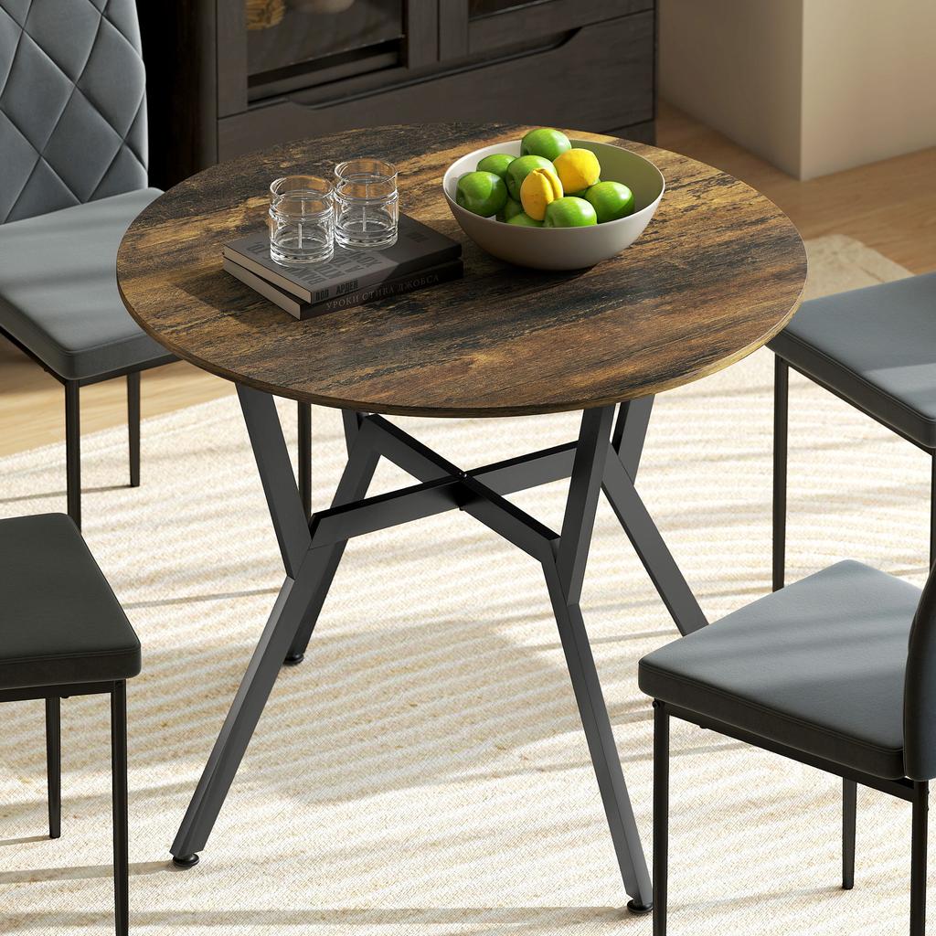 Dining Table, Round Kitchen Table with Black Legs, Anti-slip Foot Pads for Living Room, Dining Room 90 x 76 cm, Rustic Brown