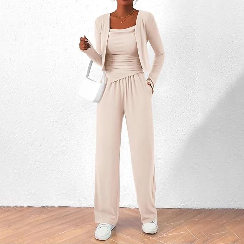 Women S Casual Lazy Design Three Piece Set Coat Strap Pants