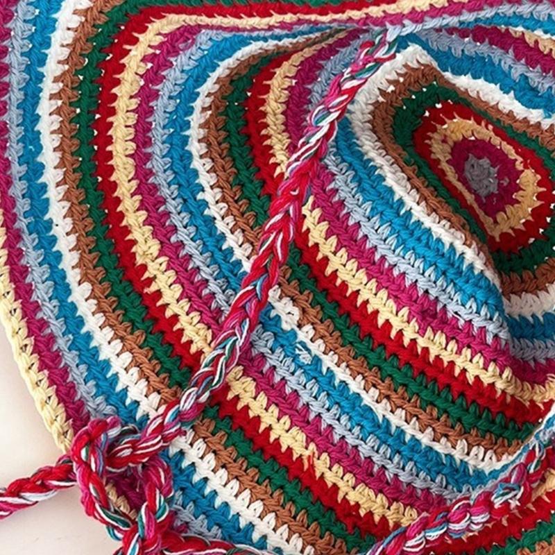 Summer Fisherman Hat for Woman Weaving Bucket Hat Crochet Stripe Pattern Cap