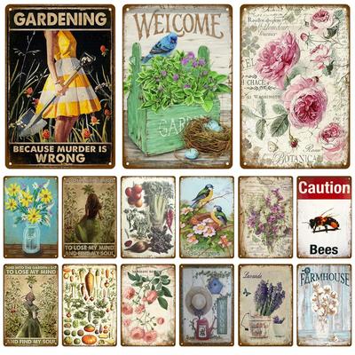 Insegna in metallo decorativa da parete per bar, casa, giardino, fattoria, capanna sulla spiaggia, esterno, insegna vintage in latta con fiori, uccelli, auto, targa in metallo, poster di benvenuto