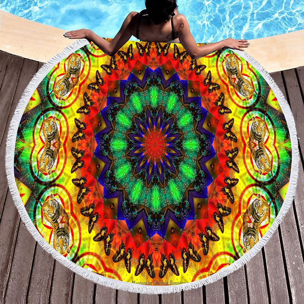 Telo da Spiaggia Rotondo Floreale Boho Microfibra Bohemia Assorbente Coperta da Spiaggia Geometrica Astratta Asciugamano da Piscina per Viaggio Picnic Bagno
