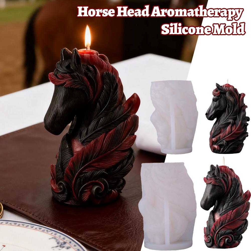 Mystical Red Feather Horse Head Silicone Mold with Exquisite Pegasus Feathers and Mane Details, 3D DIY Handmade Candle Mold