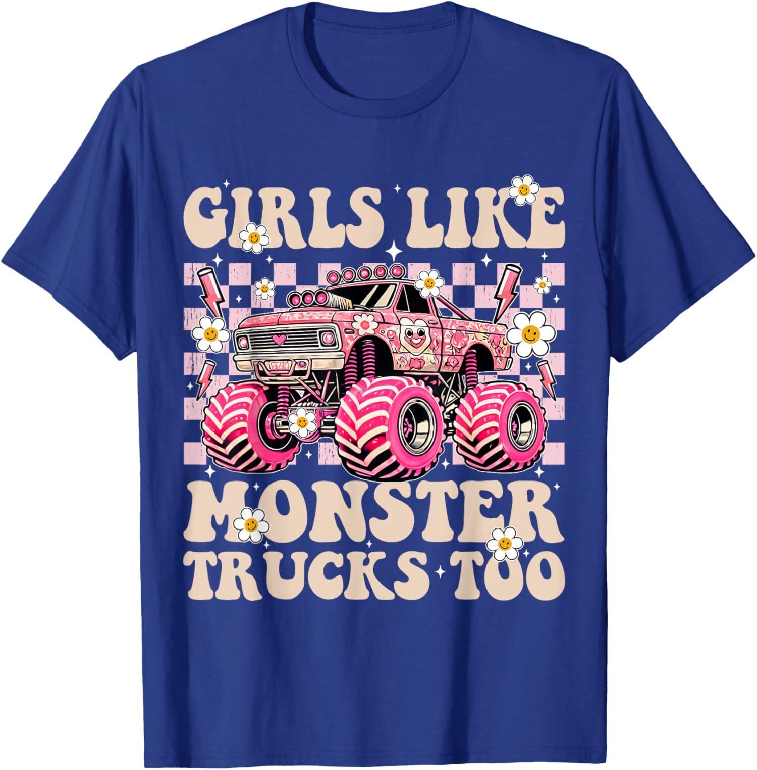 Funny Girls Like Monster Trucks Too Pink Monster Unisex T-Shirt S разноцветный