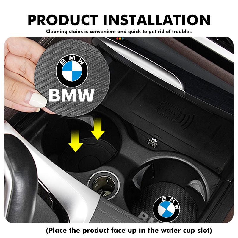 MXUI1 2pcs Car Water Cup Mats Carbon Fiber Coaster Non-Slip Pad For BMW M Performance E36 E46 E60 E90 E91 E92 E93 F30 F20