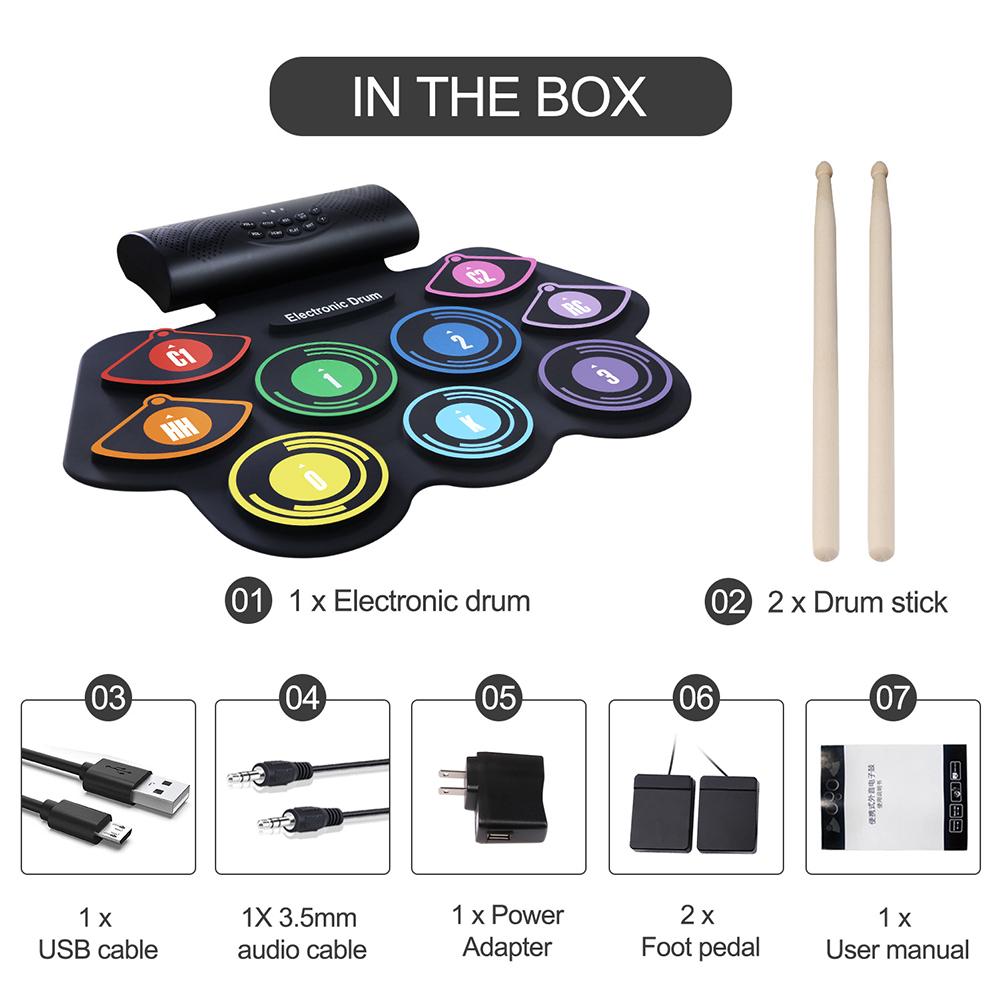 Folding Silicone Hand Roll USB Electronic Drum Portable Practice Drums Pad Kit With Drumsticks Sustain Pedal