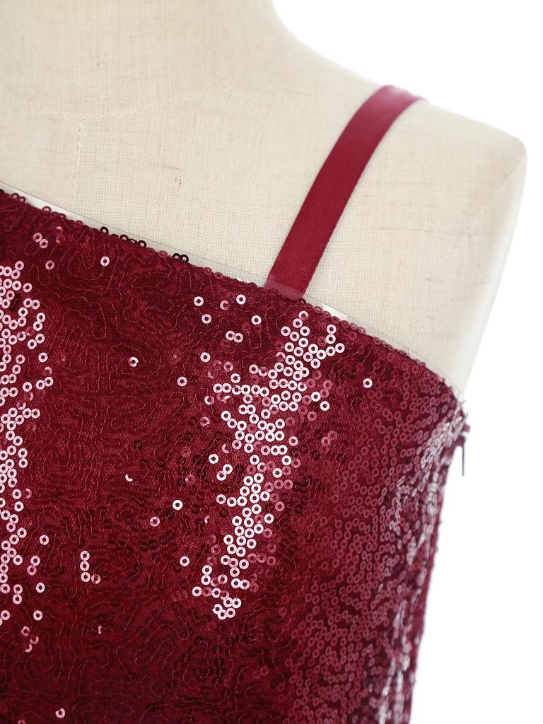 Mädchen Unifarben Spaghettiträger Ärmellos Schulterfrei Glitzernd Pailletten Oberteile Bankett Hochzeit Feier Oberteil