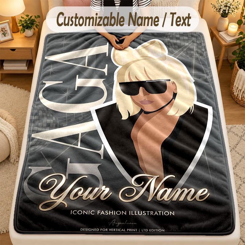 Flannel BlanketLady Gaga Custom Name Text Personalized Soft Warm Throw Blanket Home Decor Gift