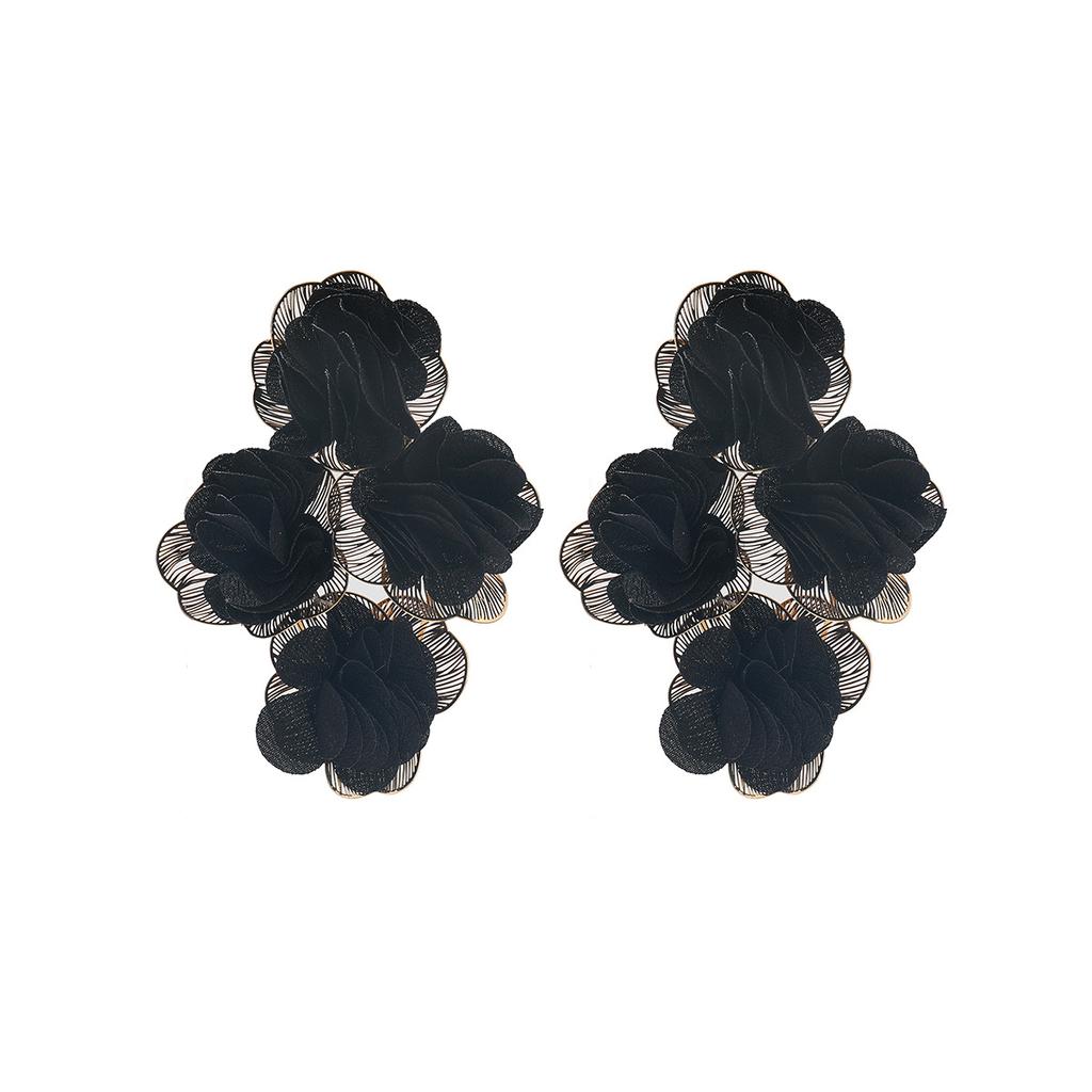 Openwork Chiffon Flower Earrings for Women, Hand-woven, Fashionable and Exaggerated Style.