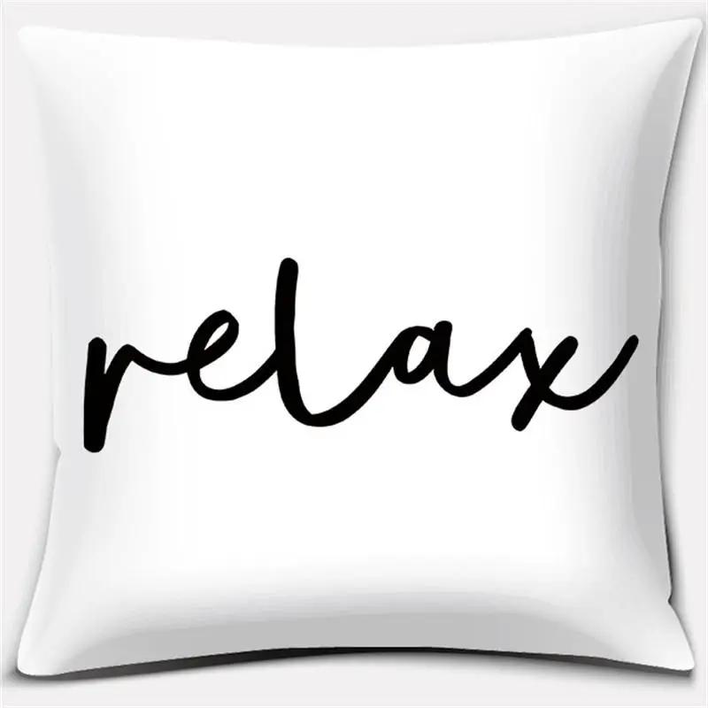 Black and White English Sentence Series Printed Square Home Decor Pillow Cover Car Sofa Cushion