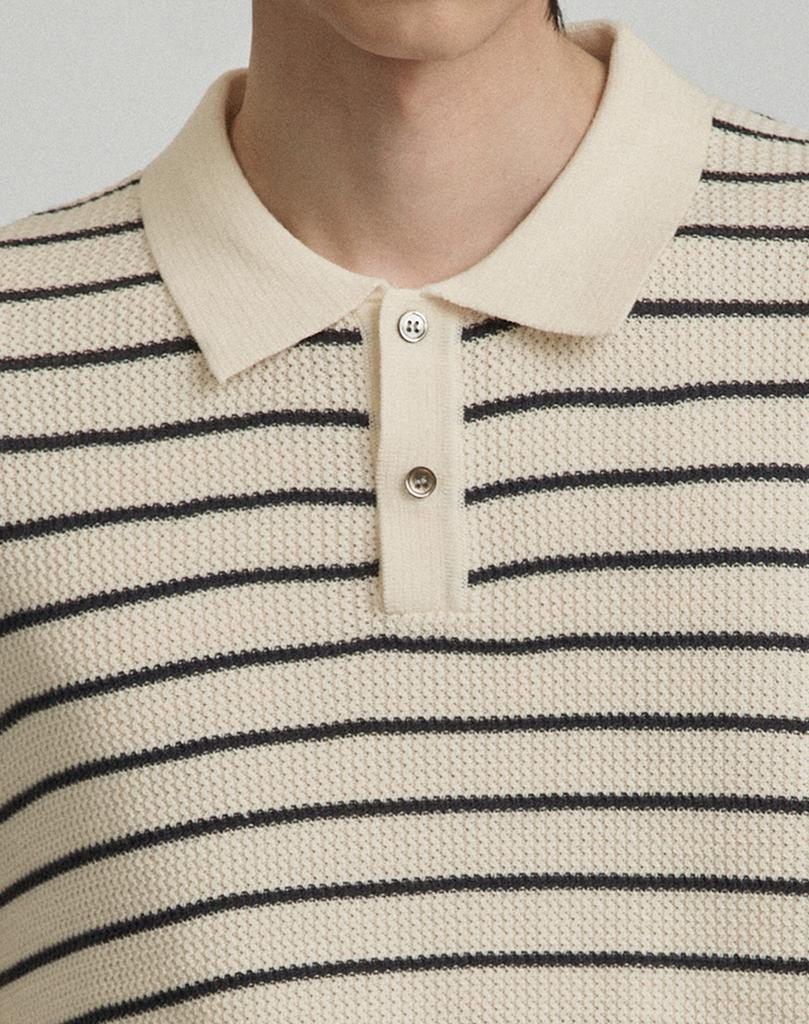 WORK ON BODY OFF Easyon Semi-Overfit Striped / Solid Collared Short Sleeve Knit (5 Colors) (Type A)