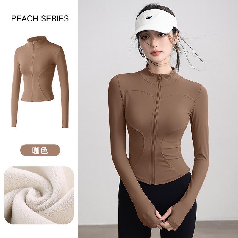 Spring Velvet Sports Jacket Women's Slim and Thin Versatile Yoga Clothes, High-end Running Fitness Warm Top