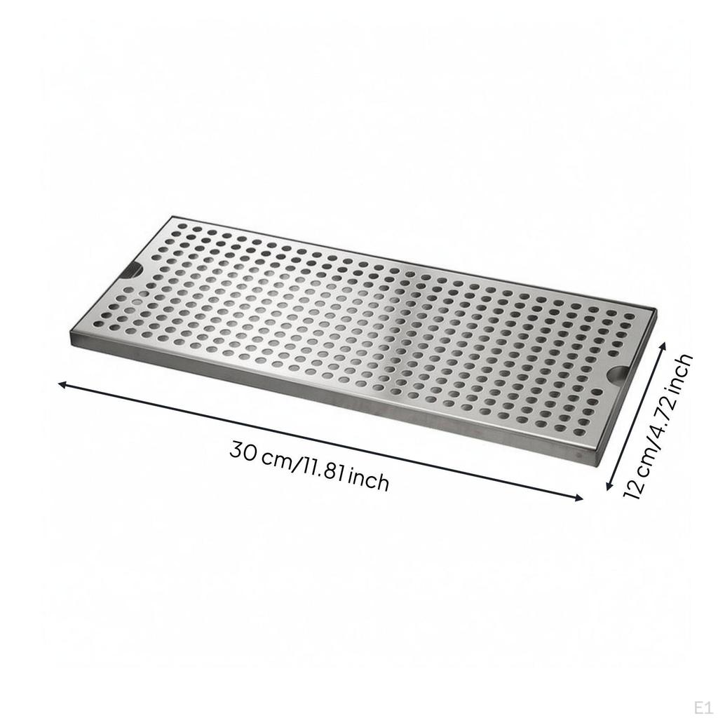 Stainless Steel Drop Tray Drainage Holes Bar Finger Grips Silver 30CM