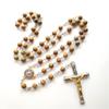 Church Yoga Wood Grain Stone Cross Rosary Necklace Bead Chain Pendant Ornaments for Home Church Yoga Room Decorations