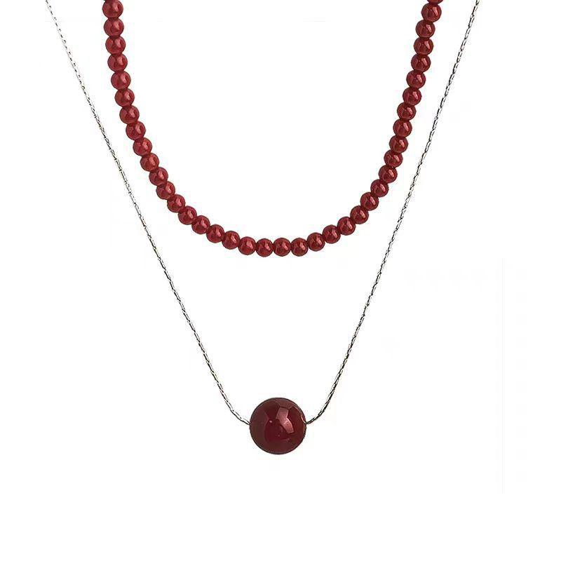 Ankola Red Beaded Necklace for Women - Niche Design, High-End Stacking Clavicle Chain, Fashionable White Beaded Accessories