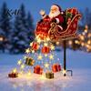 Decorative Christmas Garden Path Markers Santa Sleigh Figurine Light, Solar Powered Stake Outdoor Claus Pathway Decor Pouring Gifts Stars Light