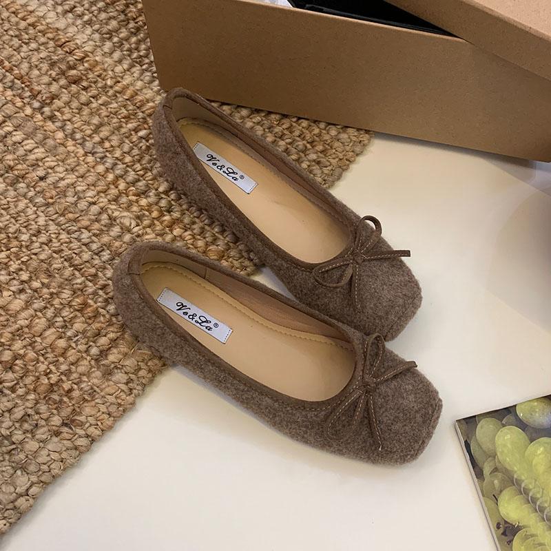 Fashion Female Shallow Footwear Butterfly-Knot Ladies Flats With Shoes Square Toe Fashion Flock Women Flats Slip On Shoes new