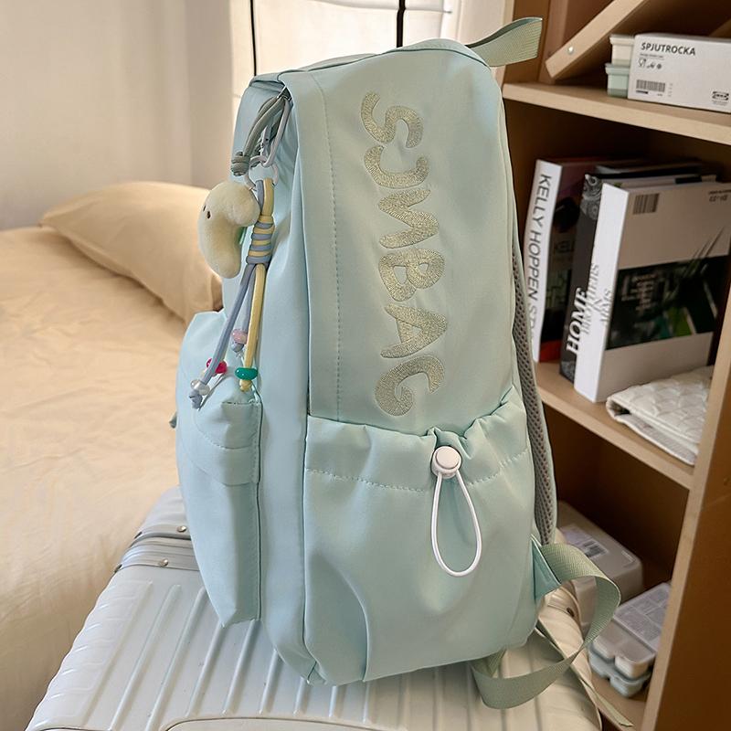 Girls' Solid Color Backpack Junior High School Students Lightweight Schoolbag Large Capacity Backpack
