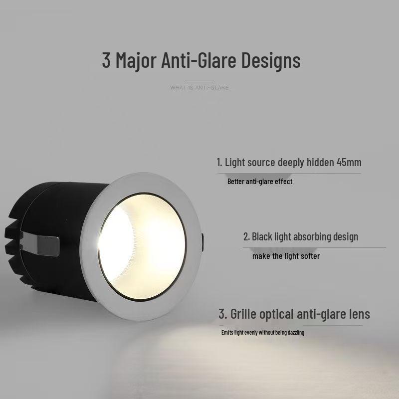 Mini Anti-Glare LED Cylinder Spotlight, 3cm Recessed Opening, 3W/5W, 40mm for Jewelry Display