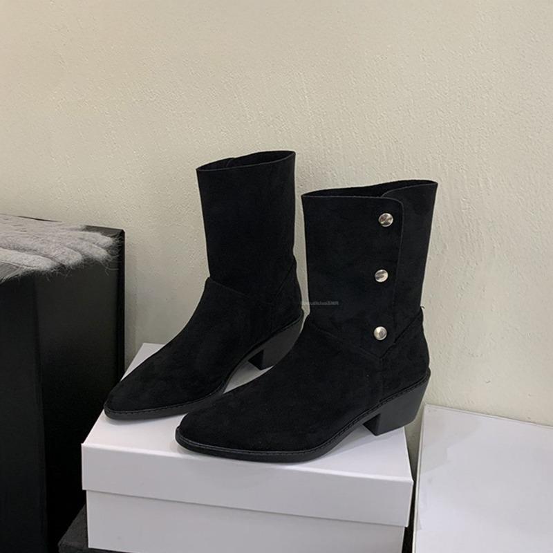 

Over-knee boots women s spring and autumn new comfortable and versatile fashion boots pointed thick heels stacked boots temperament short 43 чёрный