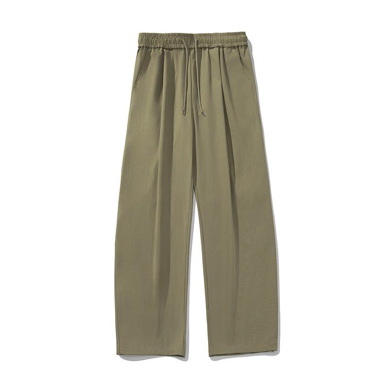 Men S Pleated Loose Straight Leg Casual Trousers Drawstring Waist Retro Pants