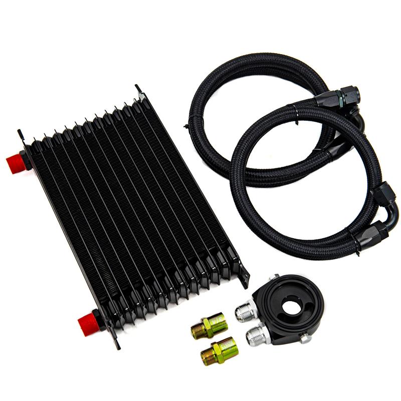 Universal 13 Rows Oil Cooler Kit AN10 Transmission Oil Cooler Kit Oil Filter Adapter with Nylon Stainless Steel Braided Hose