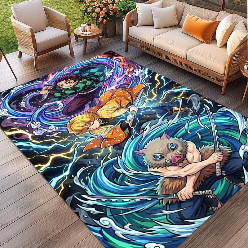 Demon Slayer Print Rug, Washable Floor Carpet, For Entryway Dorm Laundry Room Office Study, Home Decor Birthday Christmas Gift