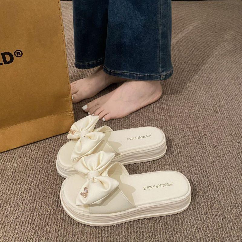 High-end women's cool slippers summer wear beautiful bow one-word drag versatile fashion women's shoes