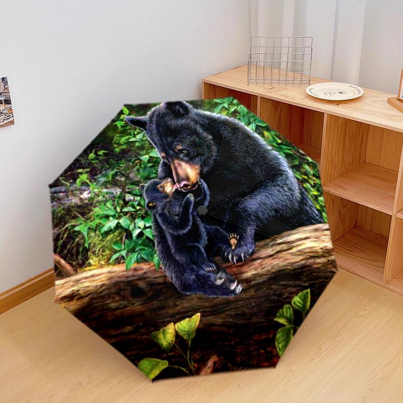 1PC Black Bears Automatic Umbrella - Suitable Travel Outdoor Portable Umbrella Birthday Gift Daily Essentials