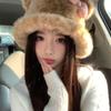Korean Leopard Print Plush Bucket Hat for Women - Warm, Fluffy, Ear Protected, Large Fit for Autumn/Winter