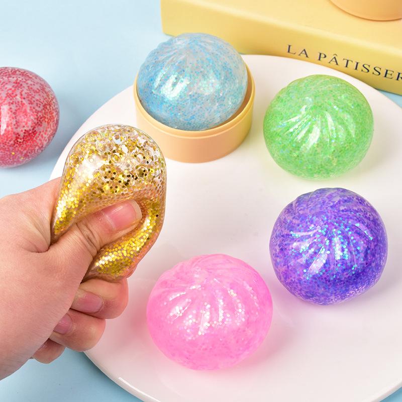 Mini Glitter Squishy Dumpling Fidget Toys Stress Relief Squeeze Toys for Adults Sensory Fidget Toy for Party Favors Gifts Random