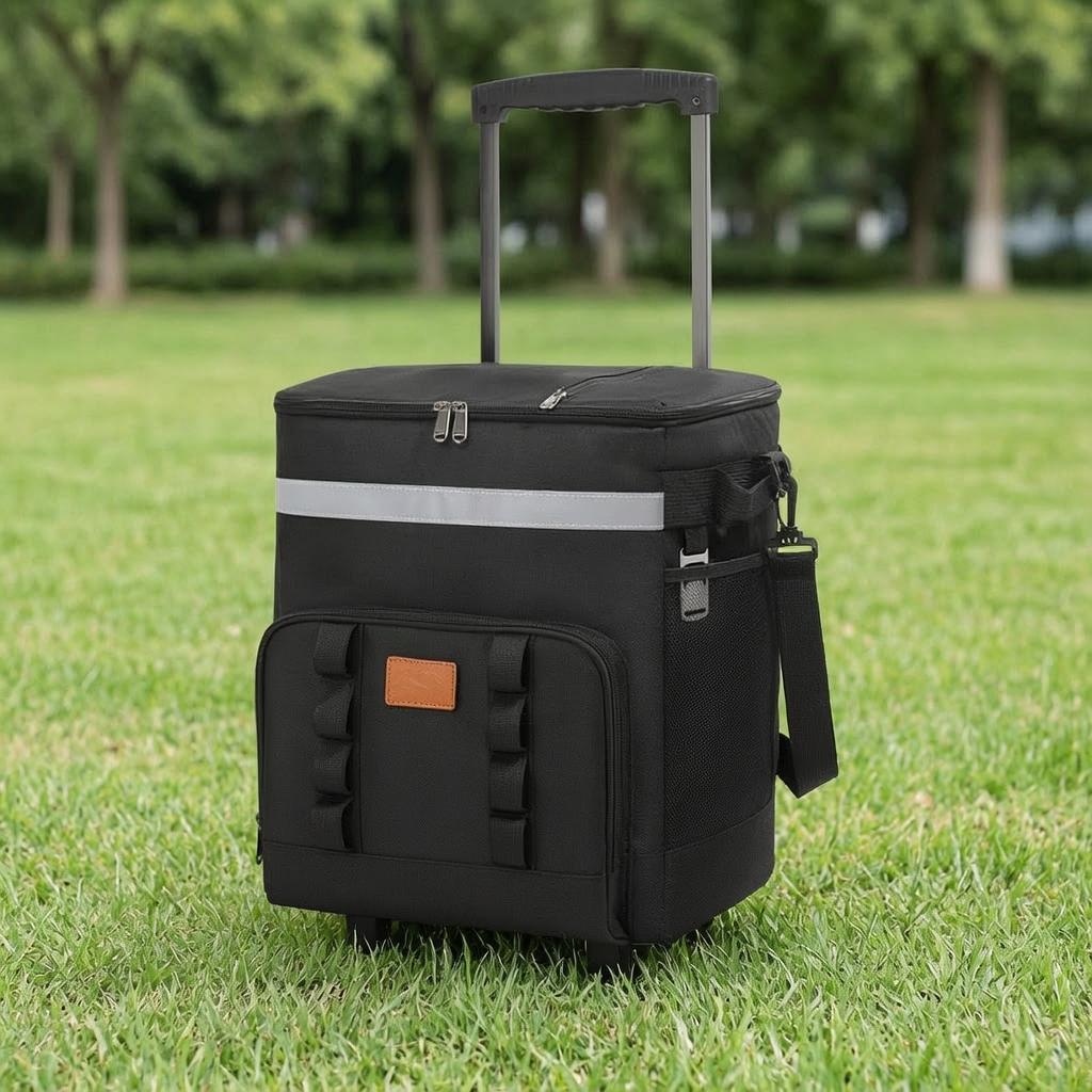 35L Large Capacity Insulated Cooler Bag with Wheels for Outdoor Picnics and Fishing Blue
