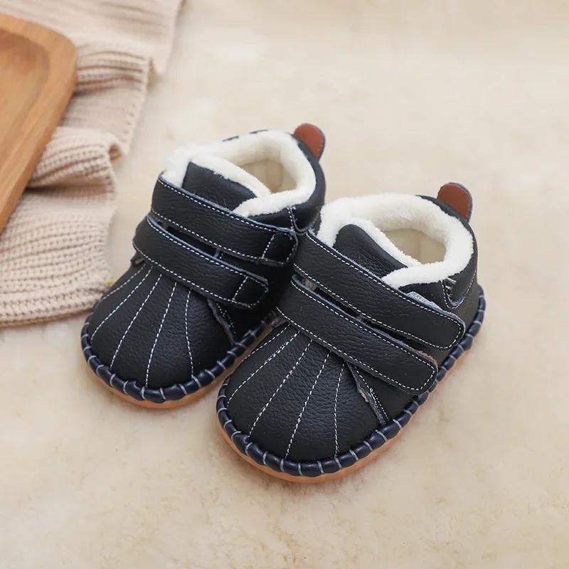 Baby Girls Boys Genuine Leather Snow Boots Autumn Winter Infant Toddler Shoes Soft Bottom Warm Plush Outdoor Kids Children Shoes