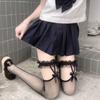 JK Lolita Womens Medium Stockings Japanese Lace Bow Suspenders Knee Mesh With Drill Black Wire High Stockings