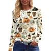 Women's Fashion Long Sleeve Neck Top with Hem Slit Halloween Print for Party