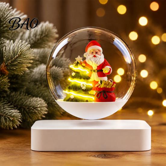 Magnetic Levitation Christmas Sleigh Santa Claus Ornament, Floating Lighted Tree with Rotating Magical Hovering Decor Base And Warm LED Lights