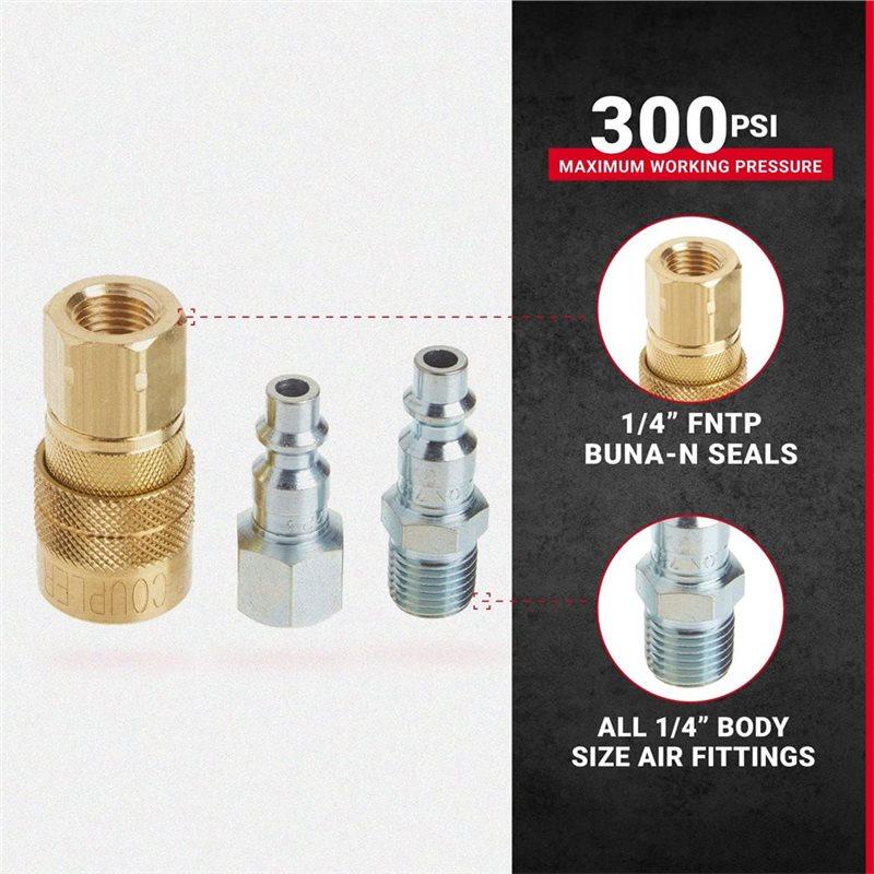 ABBP-(S-210) 12-Piece M-Style Air Coupler And Plug Kit 1/4" NPT Connection Max Pressure 300 PSI Flow Rate 40 SCFM