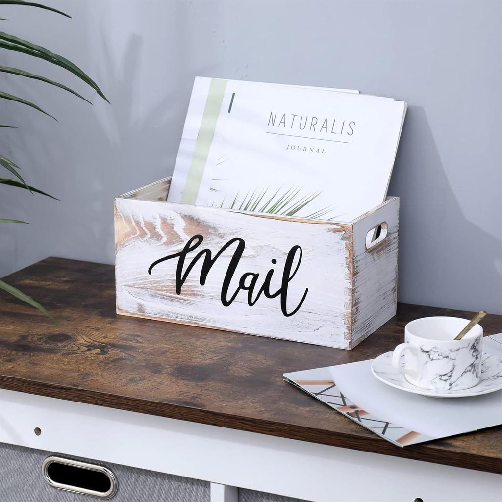 Mail Organizer Countertop Mail and Key Holder for Desk Mail Basket Letter Organizer Caddy Dorm Organizer Rustic Home Decor Mailbox White 5.5*5.5*11.4