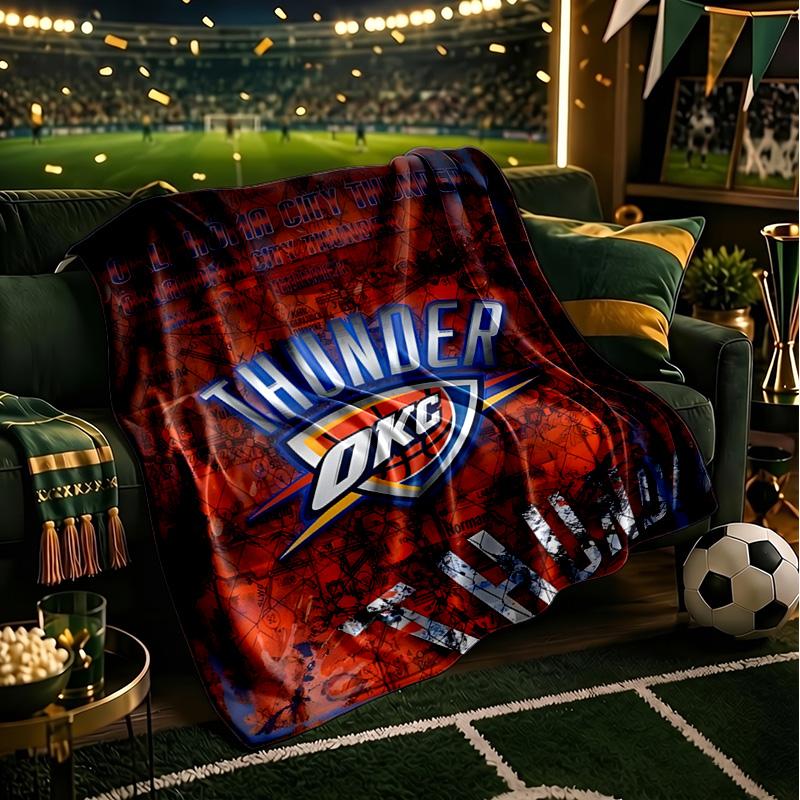 Thunder Basketball Team Blanket Lightweight Flannel Bedding Blanket Perfect for Travel, Camping, Living Rooms, Offices, Sofas, Fan Christmas Gift