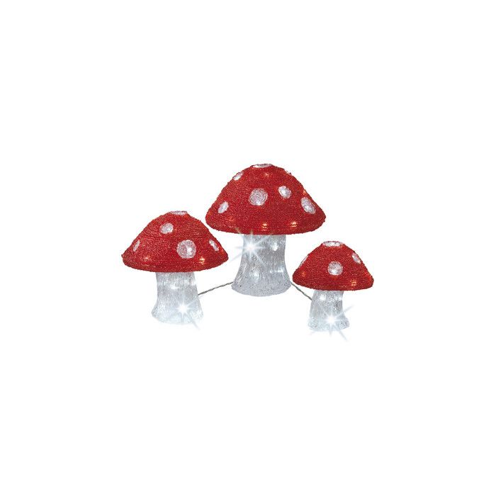 Décoration Lumineuse - LED - Lot De 3 Champignons - Blanc Froid - 18-25 Cm - Intérieur