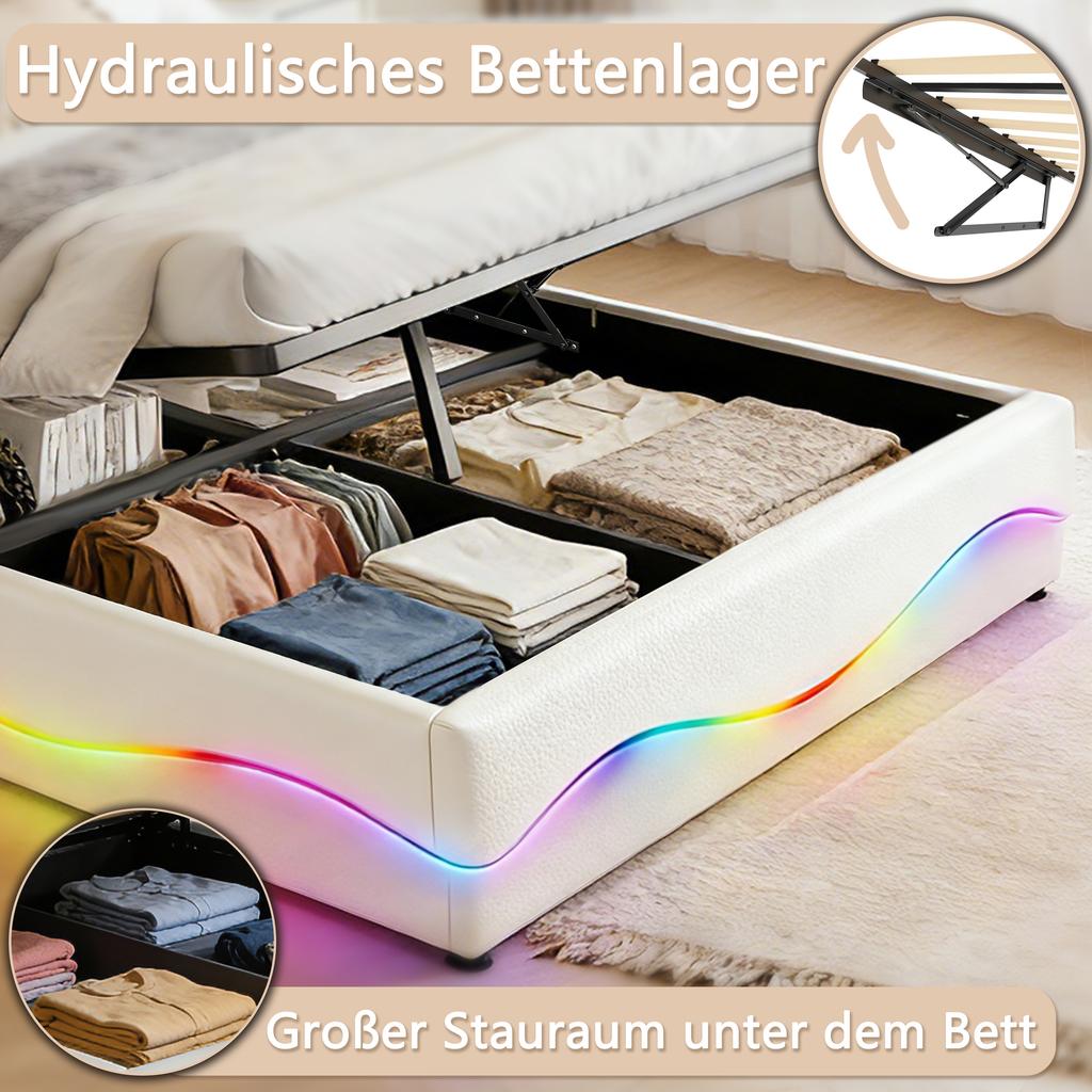 Bed Features a Full Storage System with Bottom Drawers, Headboard Shelves, and USB/Type-C Charging Stations, White