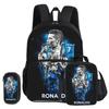Ronaldo 3 Pcs Set with Front Pocket Backpack Football Sport with Thermal Insulated Lunch Tote Purse CR Football Star Pencil Case