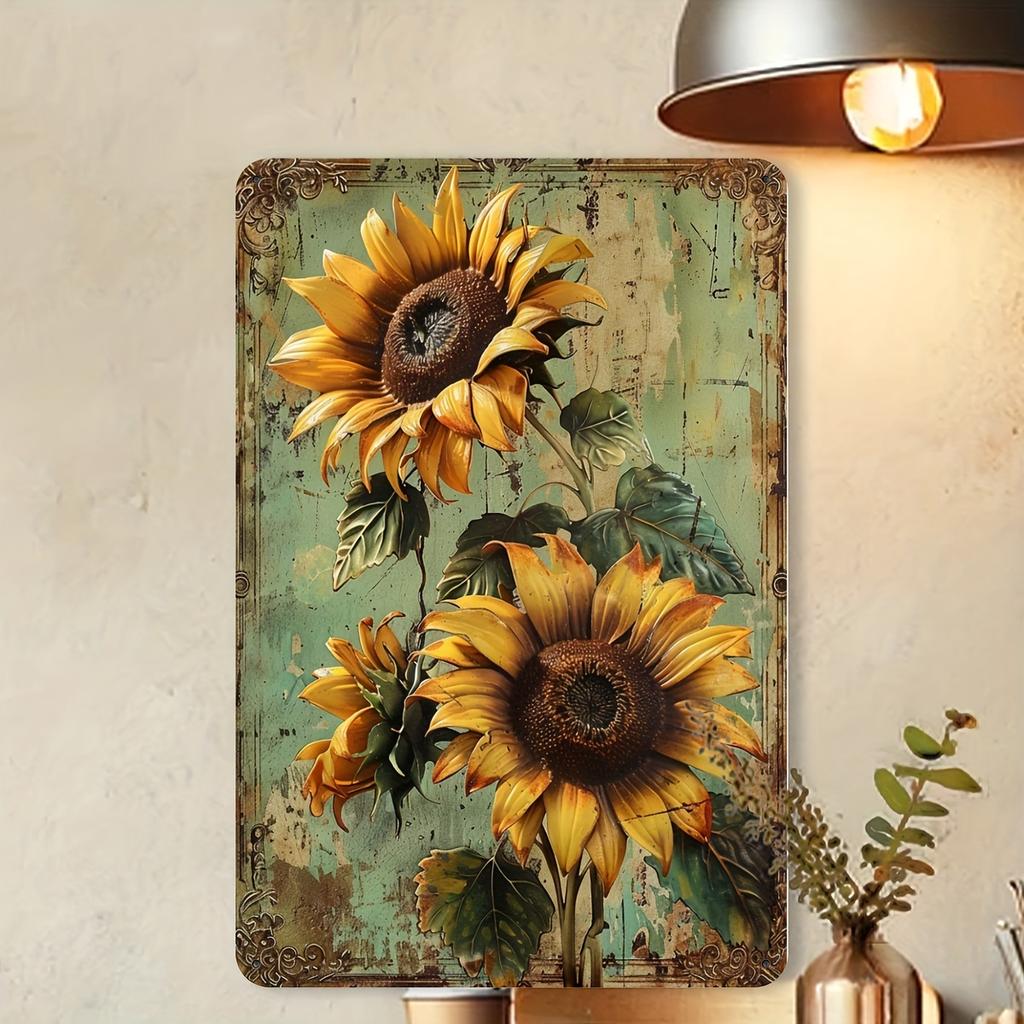 1pc Rustic Sunflower Metal Tin Sign, 20.32x30.48 Cm, Vintage Indoor/Outdoor Wall Art, Iron Sheet Painting for Home, Office, Rest