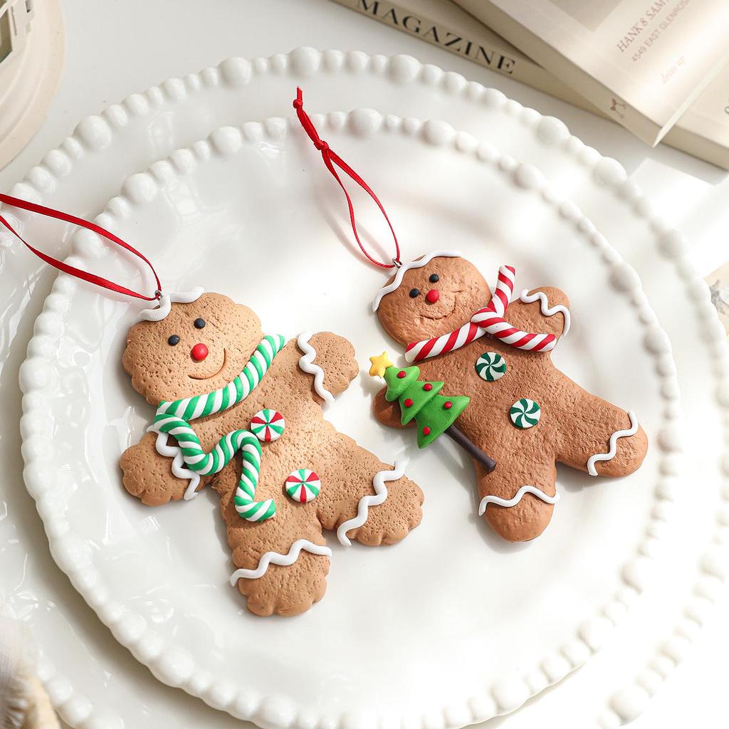 Gingerbread Man Polymer Clay Christmas Ornament - Hand-Painted Retro Tree Decoration