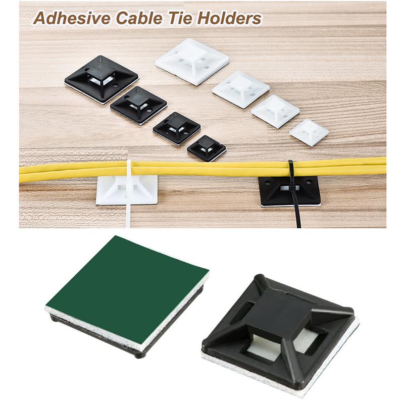 100Set Zip Tie Mounts Self-Adhesive Backing Cable Organizer Management Clips Wall Anchors for Secure Wire Holding Light Fixation