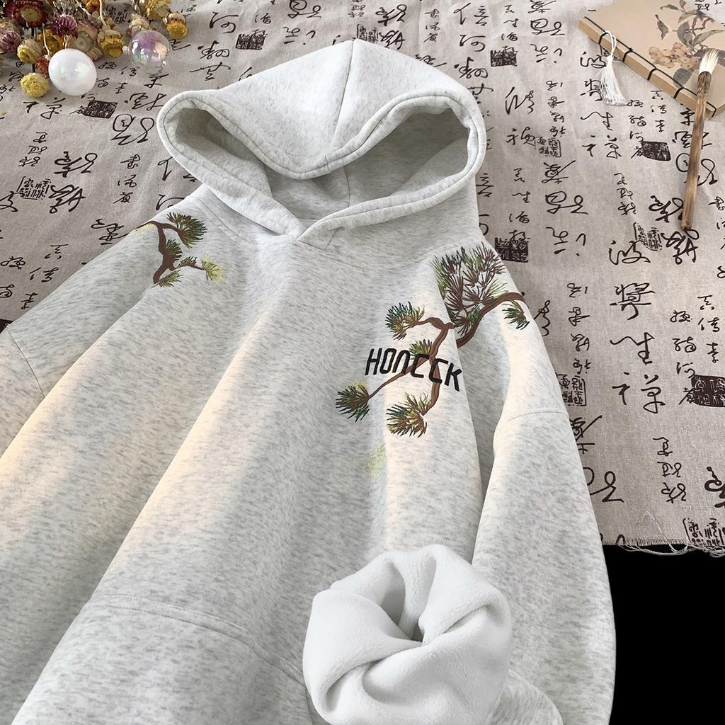 Embroidered Hooded Sweatshirt for Men In Autumn and Winter American Heavyweight Trendy Brand Loose Embroidered Casual Tops National Trend Jacket