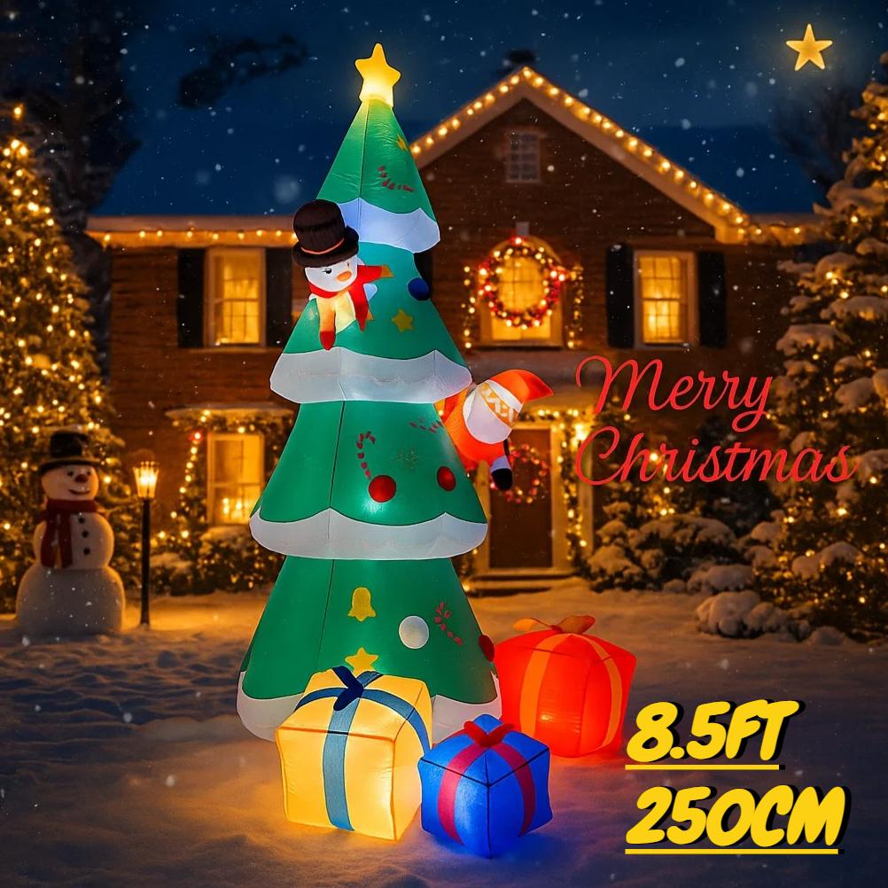 8.2FT Inflatable Christmas Toy Tree Set Santa Snowman Gift Box Xmas Yard Decorations Supplies LED Lit Home Ornament Festive Gift