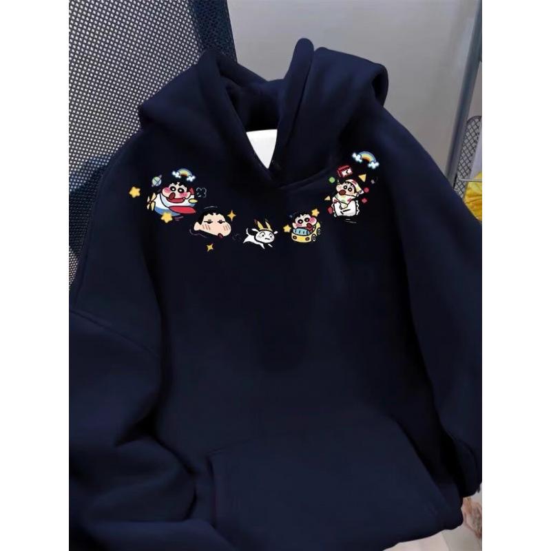 Youth Velvet Cartoon Hooded Sweatshirt - Casual Autumn/Winter Trend for Couples