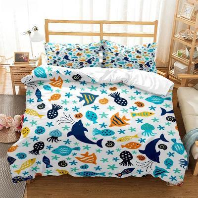 Cartoon Ocean Whale Dolphin Duvet Cover Kids Cute Kawaii Bedding Sets Soft Quilt Cover And Pillowcases Single_Double_Queen_King