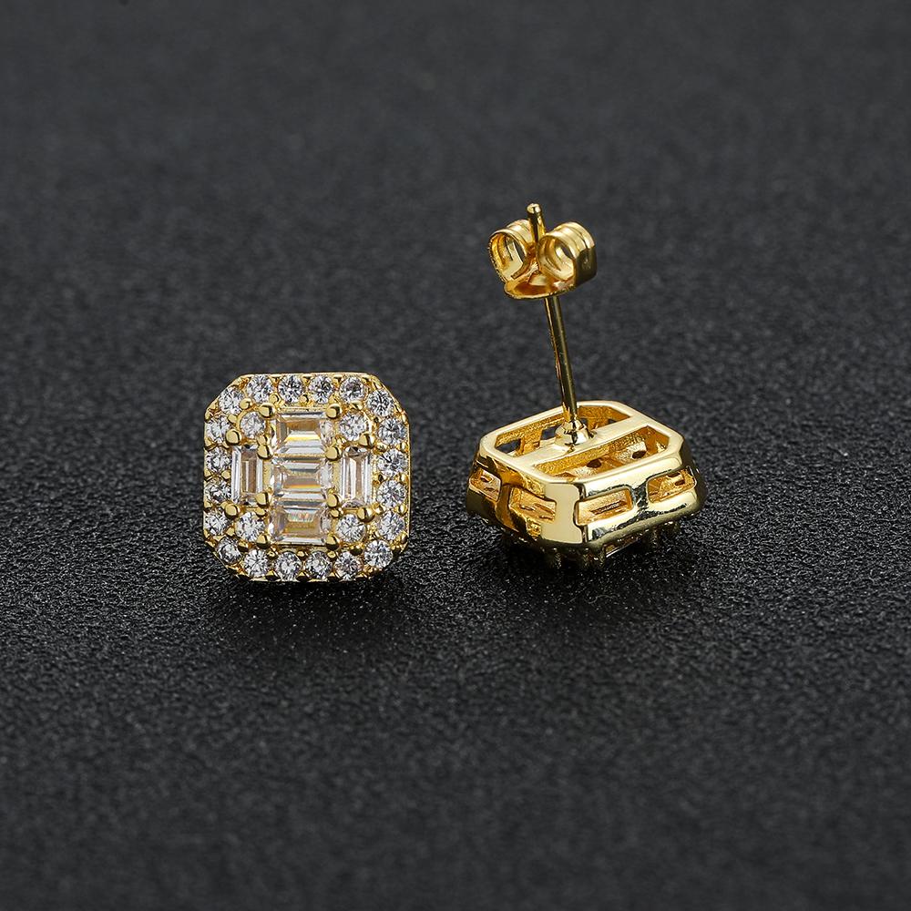 E085 Men and Women Hip Hop Jewelry Brass CZ Stud Earrings for Gift