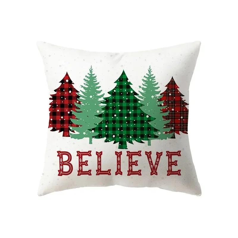 Merry Christmas Santa Claus Elk Print Pattern Cushion Cover Home Decoration Living Room Sofa Square Pillow Cover